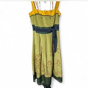 Tocca 100% Silk Elegant Green and Gold Dress
